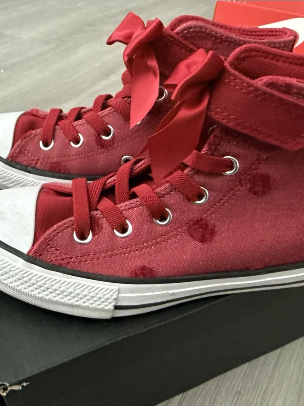 Converse Kids Red High-Top Canvas Sneakers with Polka Dot Detail